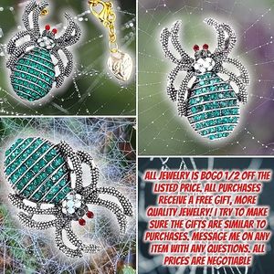 Silver plated blue and red crystal spider necklace/brooch